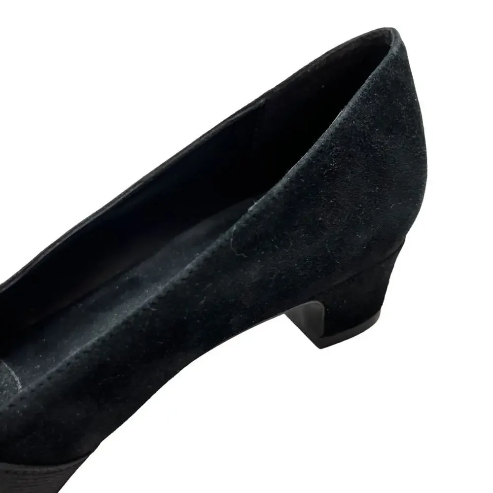 VAN ELI VANELI Black Suede Genuine Leather Kitten Heels Slip On Shoes sz 8 M